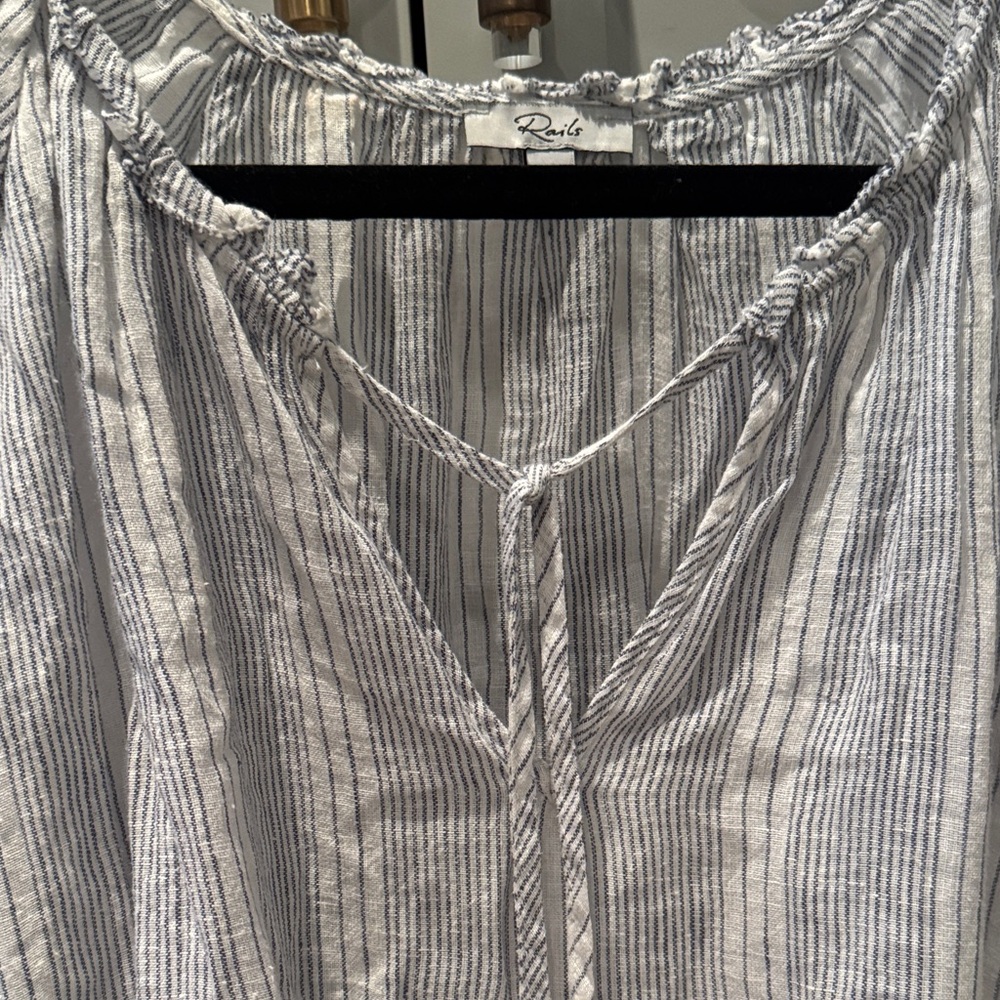 Rails Blue and White Striped V-Neck Short Sleeve Blouse - Picture 5 of 5
